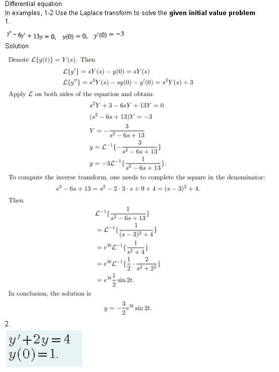 Solved Differential equation In examples, 1-2 Use the | Chegg.com