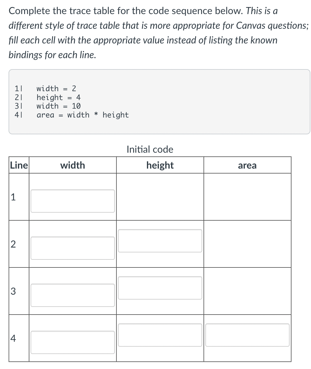 Solved Complete the trace table for the code sequence below. | Chegg.com