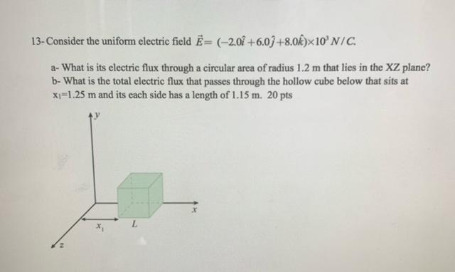 Solved 13 Consider The Uniform Electric Field E 2 0i Chegg Com