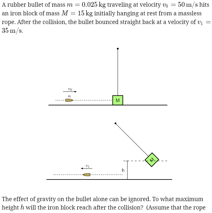 solved-a-rubber-bullet-of-mass-m-0-025-kg-traveling-at-chegg