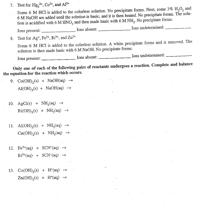 Qualitative Analysis of Cations help (all the | Chegg.com