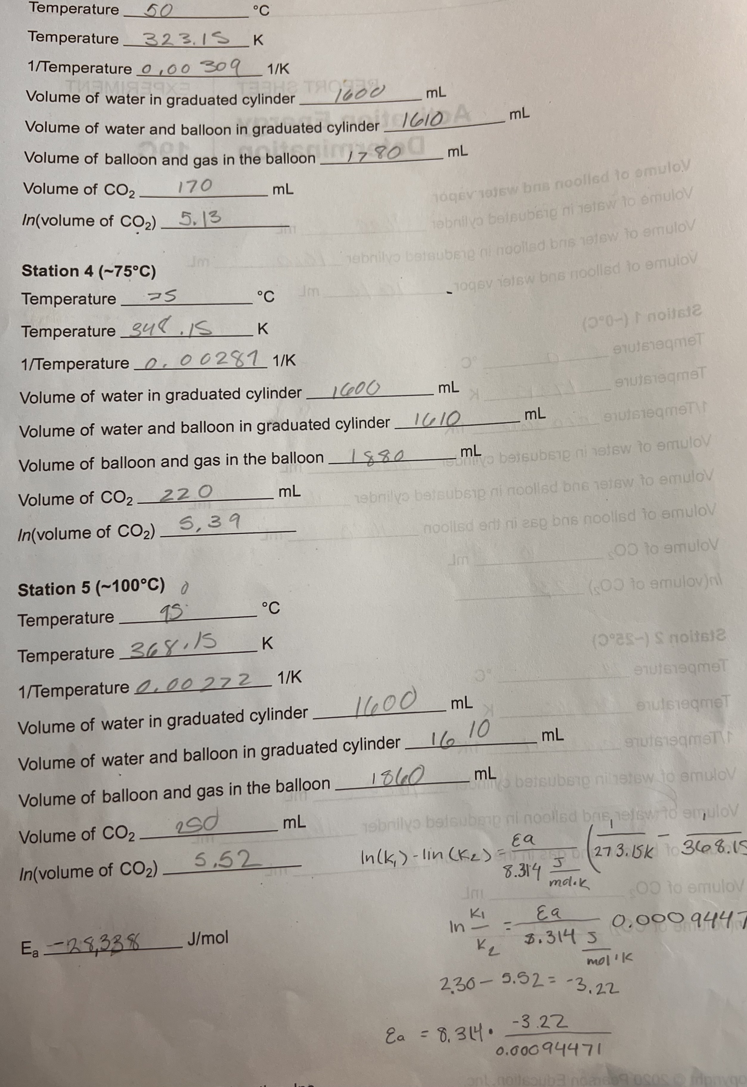 Solved Volume of balloon and water vapor Volume of water in