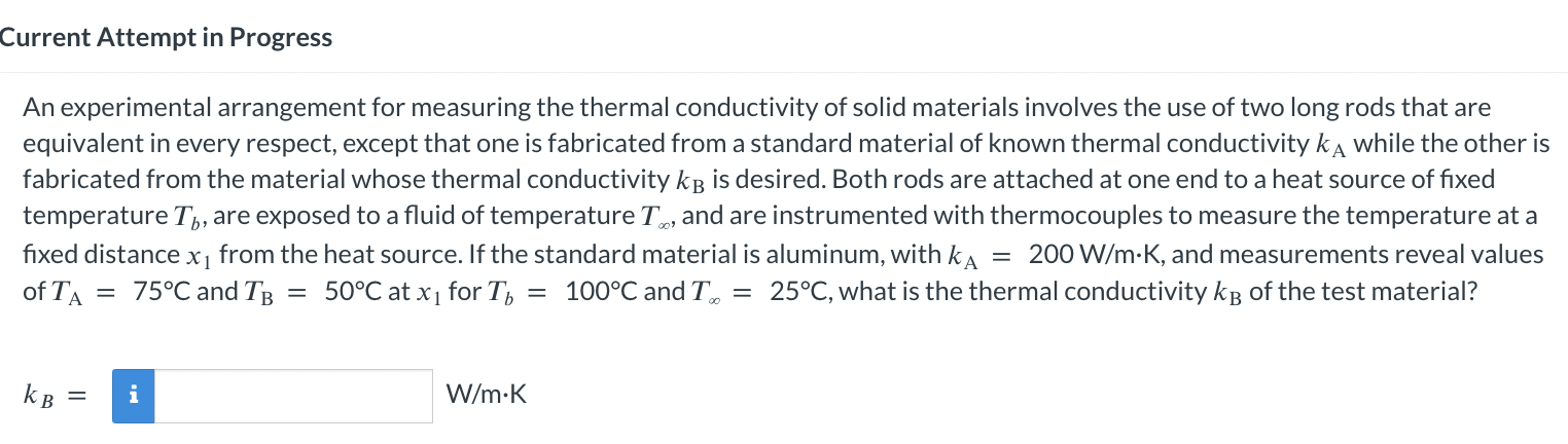 Solved An Experimental Arrangement For Measuring The Thermal | Chegg.com