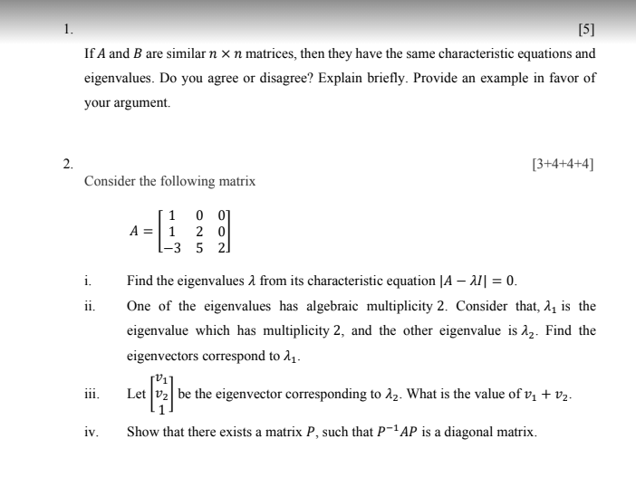 Solved 1. [5] If A And B Are Similar N X N Matrices, Then | Chegg.com