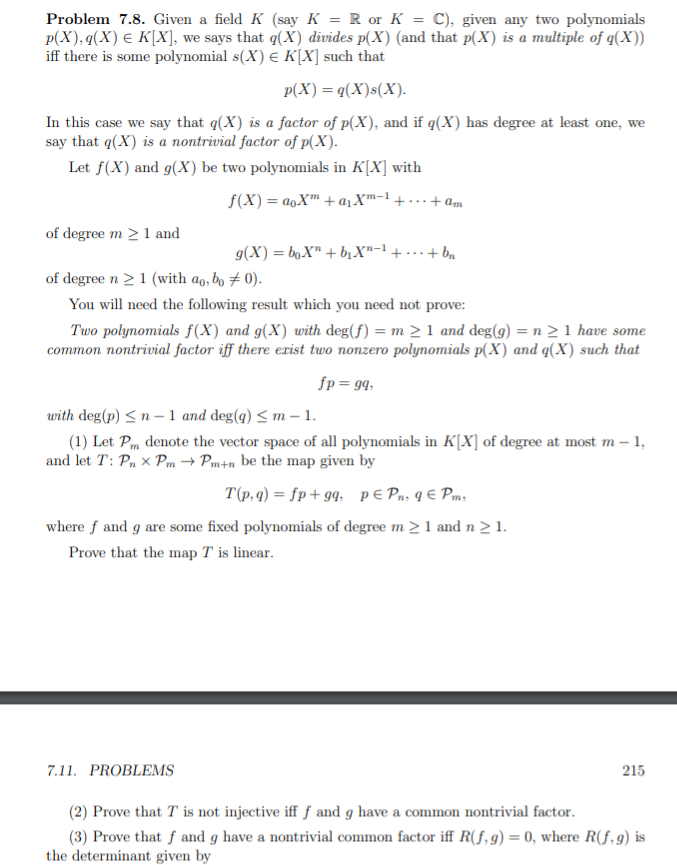 Problem 7 8 Given A Field K Say K R Or K C Chegg Com
