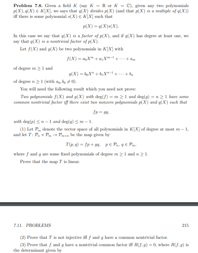 Solved Problem 7 8 Given A Field K Say K R Or K C Chegg Com