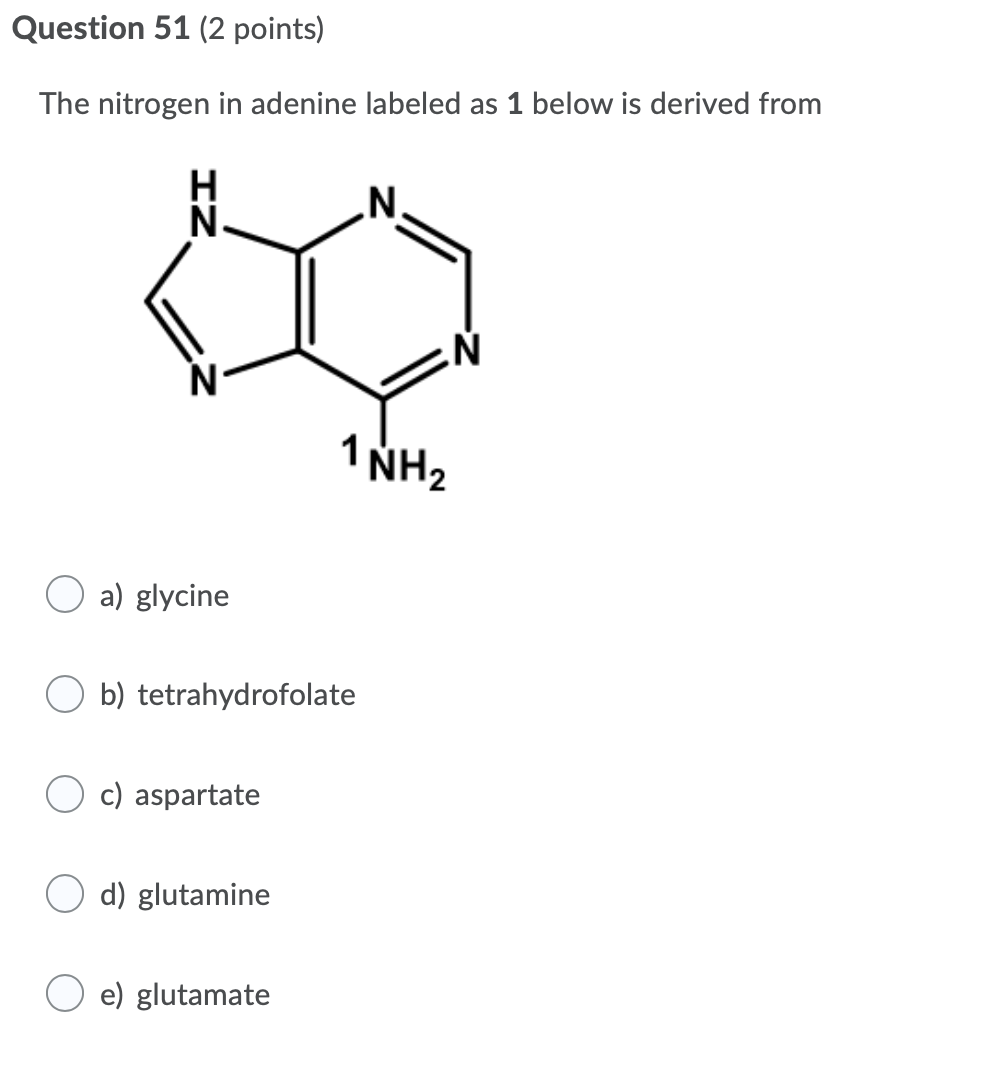 Solved Question 51 2 Points The Nitrogen In Adenine Lab Chegg Com