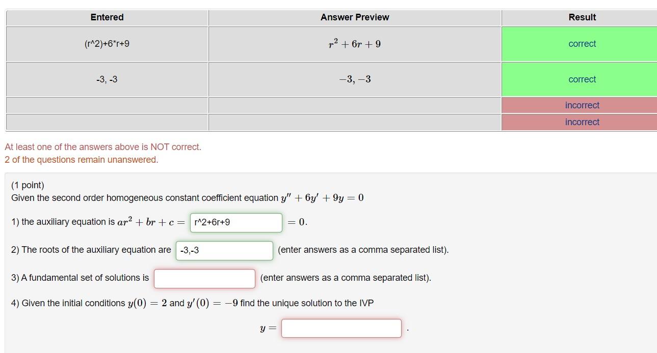 Solved Entered (r^2)+6*r+9 -3, -3 At least one of the | Chegg.com