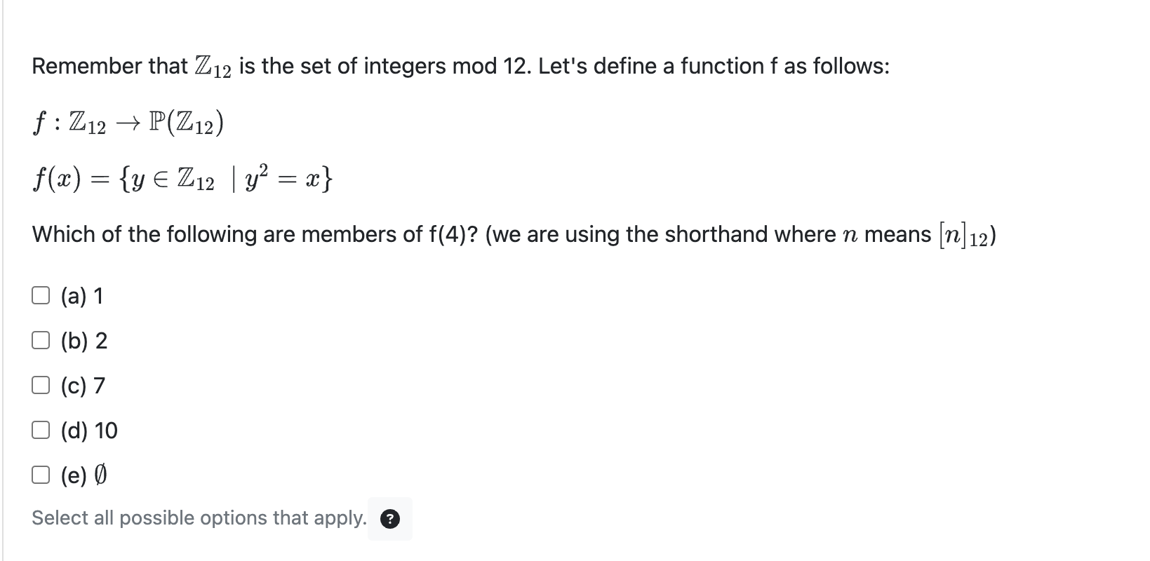 Solved Remember That Z12 Is The Set Of Integers Mod 12