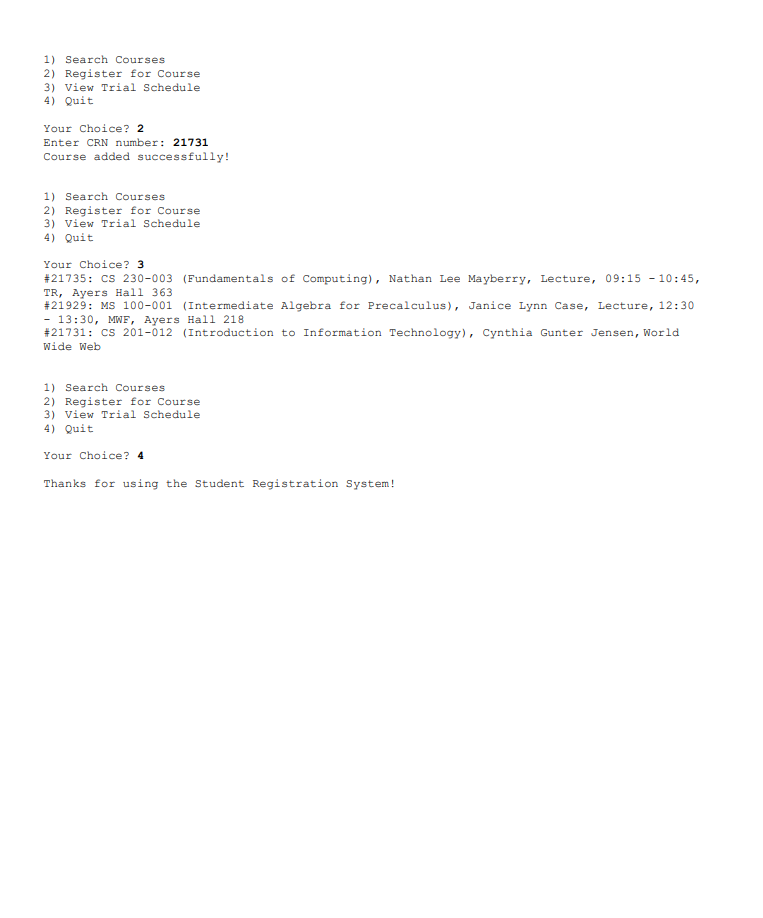 Solved CS232 Project #1: Student Registration System For | Chegg.com