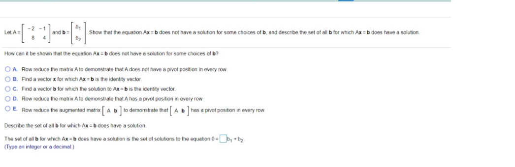 Solved Let A And B Show That The Equation Ax=b Does Not Have | Chegg.com