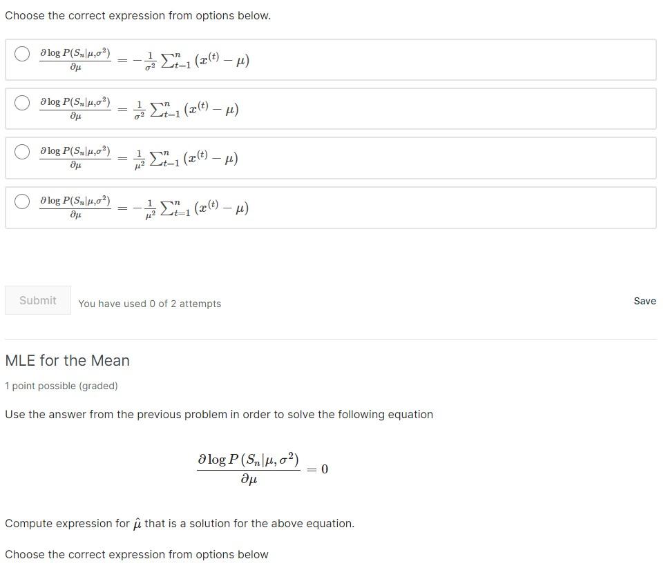 Mle For The Gaussian Distribution 1 Point Possible Chegg Com