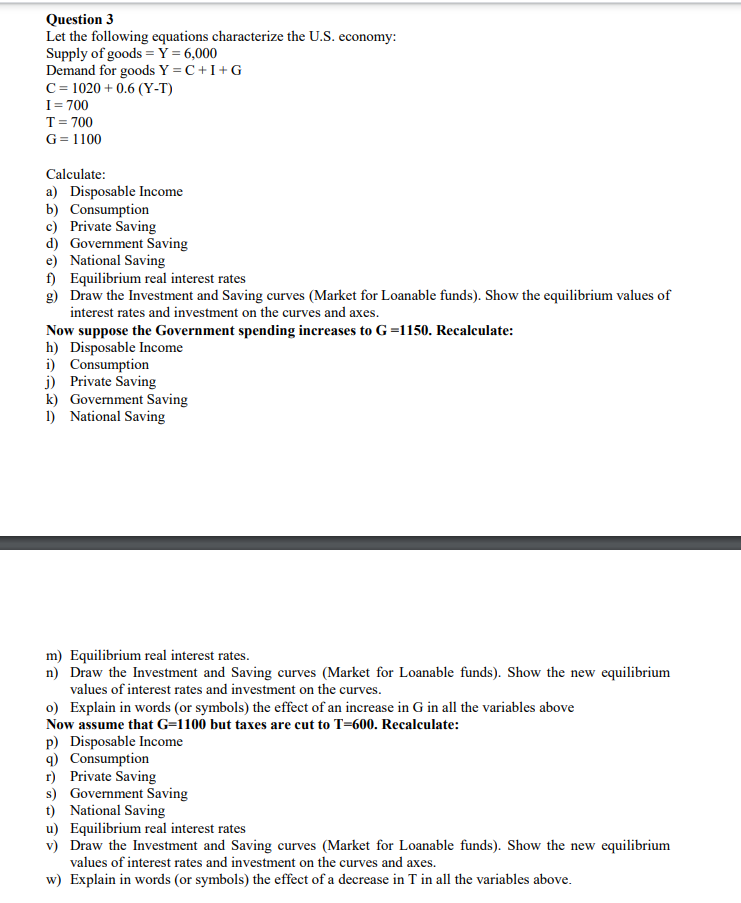 Solved Question 3 Let The Following Equations Characteriz Chegg Com