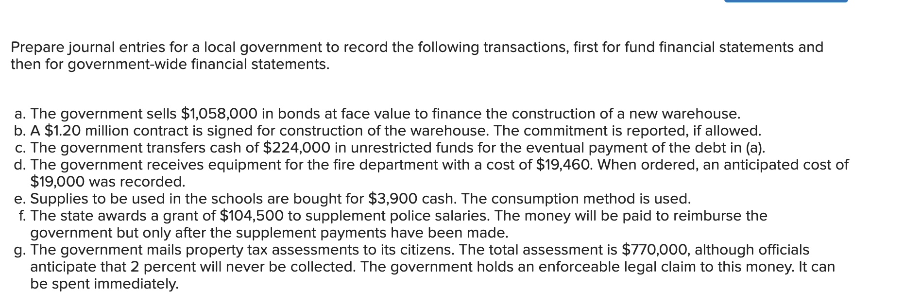 Solved Prepare journal entries for a local government to | Chegg.com