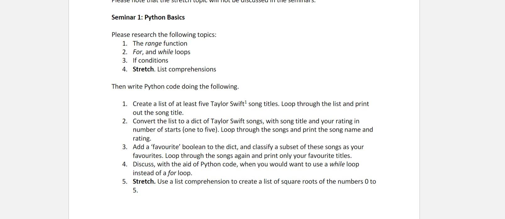 Solved Seminar 1: Python Basics Please research the | Chegg.com