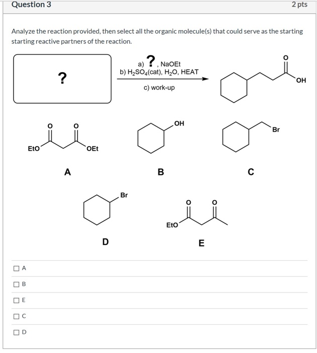 Solved 2 pts Question 3 Analyze the reaction provided, then | Chegg.com