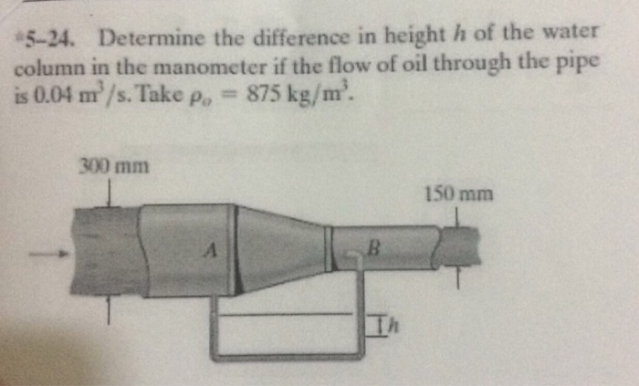 Solved 5-24. Determine the difference in height h of the | Chegg.com