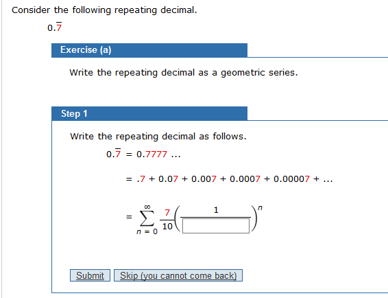 Solved Consider the following repeating decimal 0.7 Exercise | Chegg.com