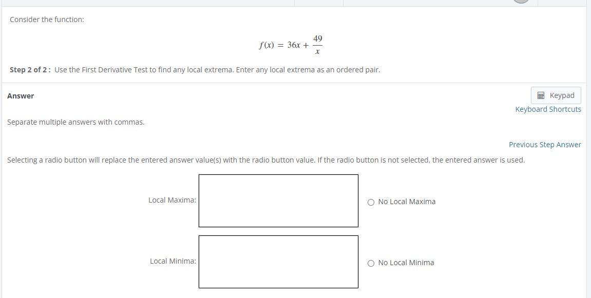 Solved Consider the function: Answer Separate multiple | Chegg.com