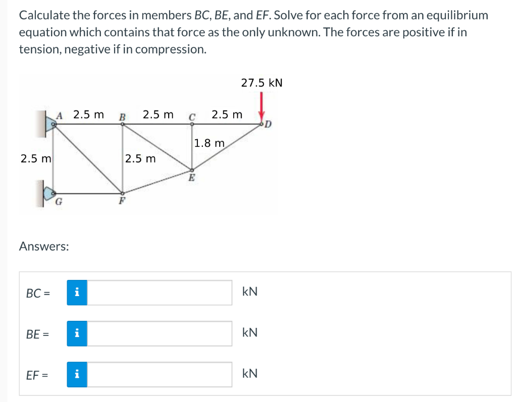 Solved Calculate The Forces In Members BC, BE, And EF. Solve | Chegg ...