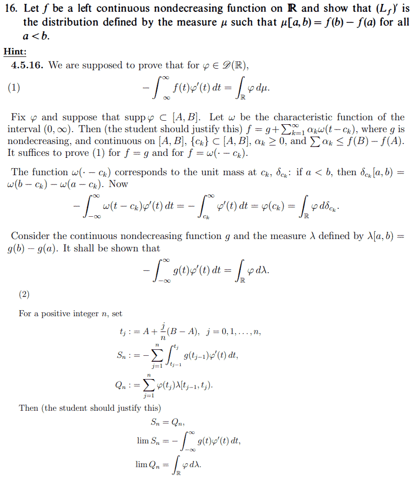 Solved 16. Let f be a left continuous nondecreasing function | Chegg.com