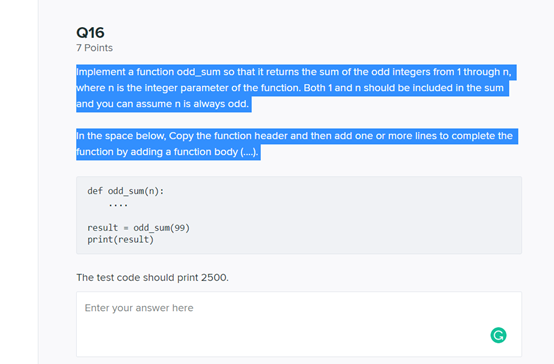 Solved Implement a function odd_sum so that it returns the | Chegg.com