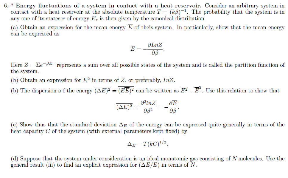 Solved 6. Energy fluctuations of a system in contact with a | Chegg.com