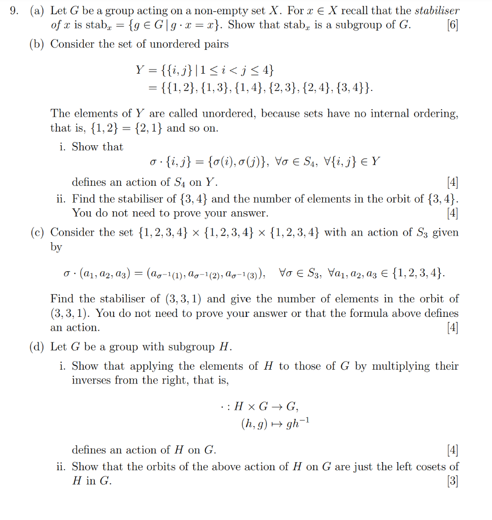 Solved 9 A Let G Be A Group Acting On A Non Empty Set Chegg Com