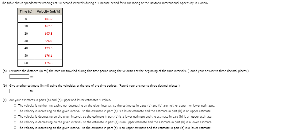 Solved The Table Shows Speedometer Readings At 10-second | Chegg.com