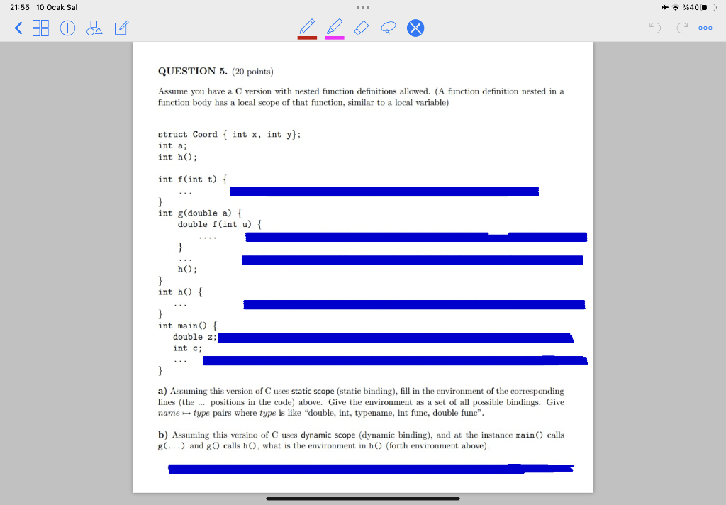 Solved Assume you have a C version with nested function | Chegg.com image.