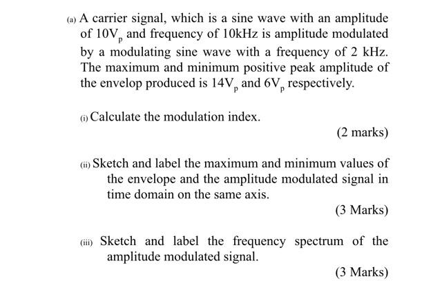 Solved (a) A carrier signal, which is a sine wave with an | Chegg.com
