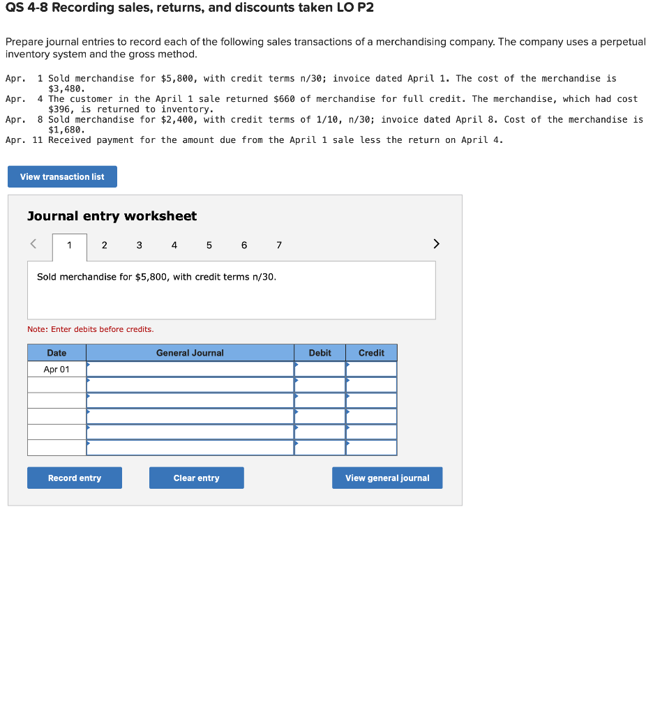 Solved QS 4 8 Recording Sales Returns And Discounts Taken Chegg