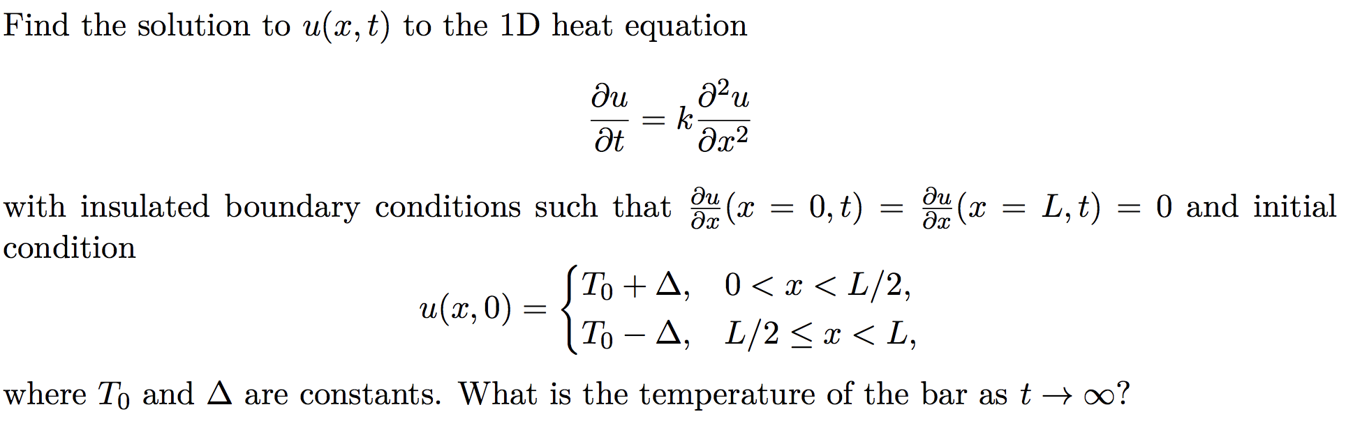 Solved Find the solution to u(x, t) to the 1D heat equation | Chegg.com