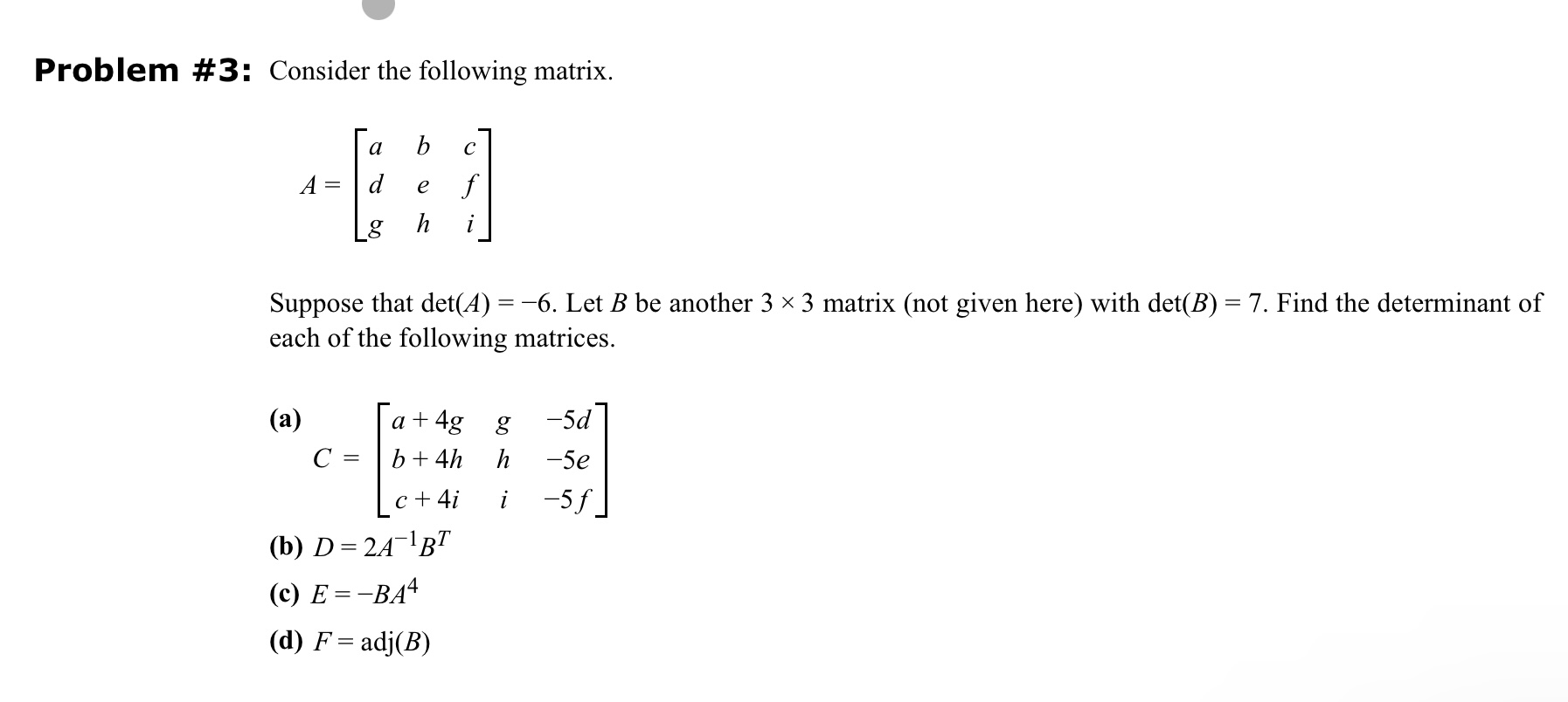 Solved Problem #3: Consider the following | Chegg.com