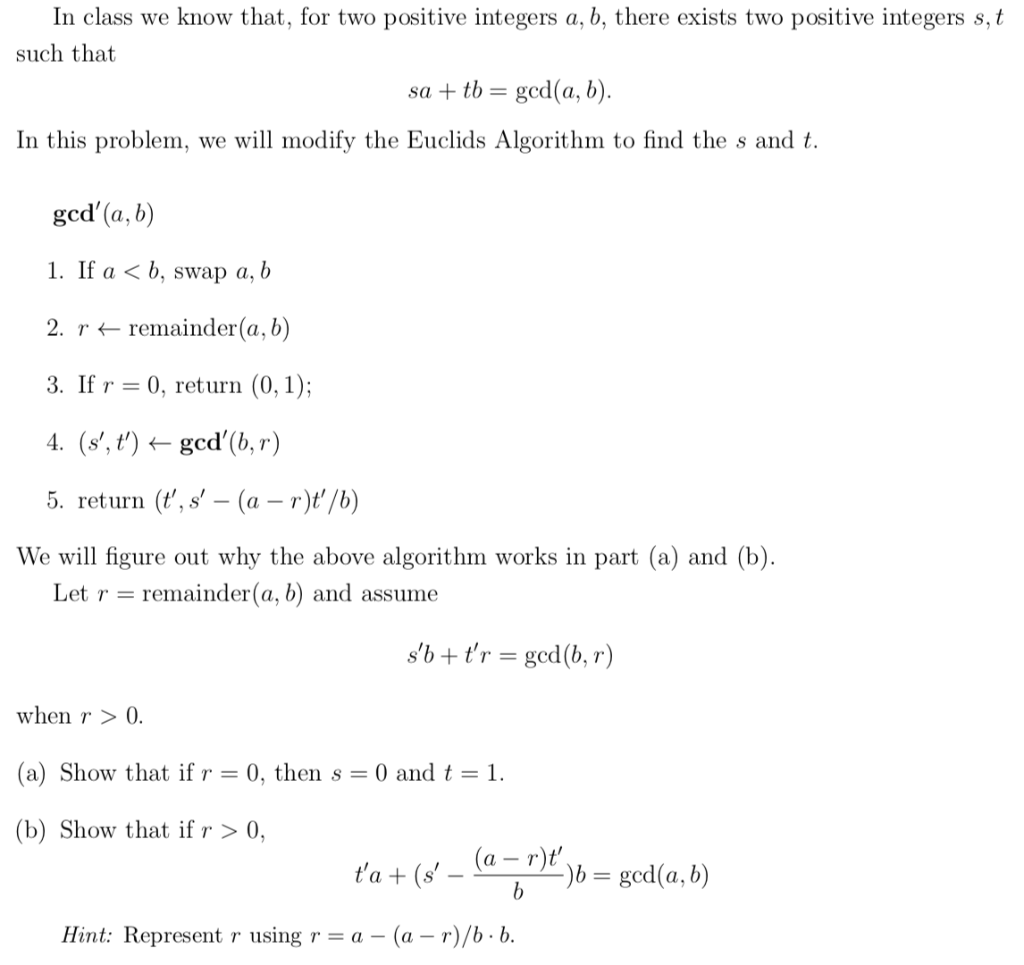 Solved In class we know that, for two positive integers a, | Chegg.com