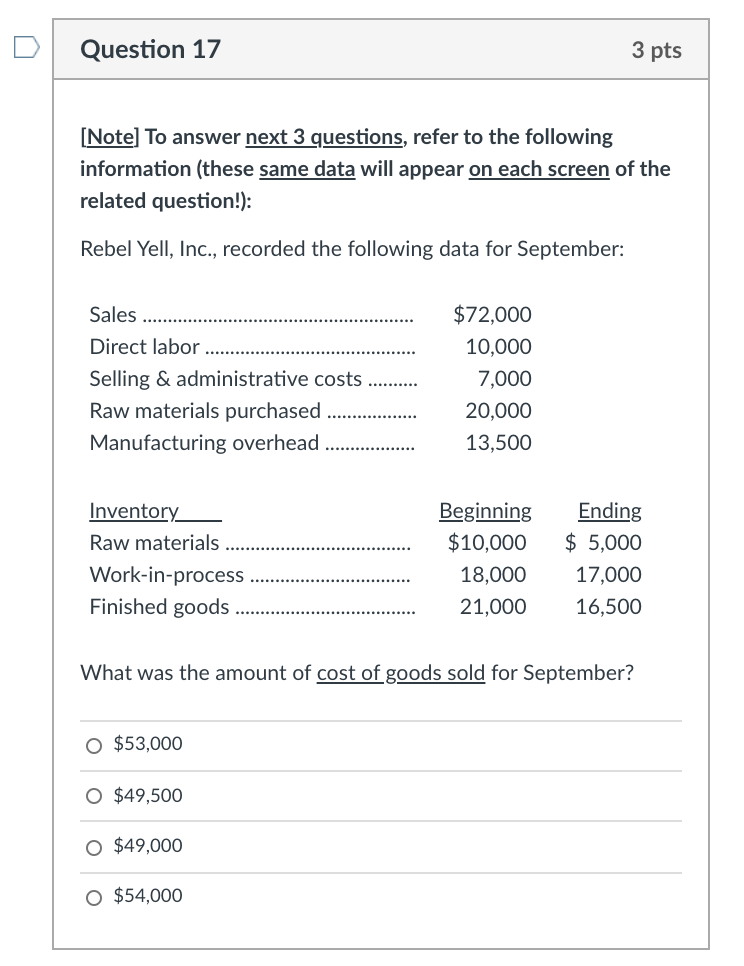 Solved Question 17 3 pts [Note) To answer next 3 questions, | Chegg.com