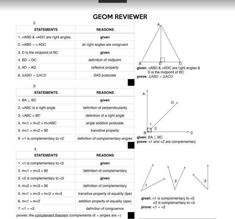 Solved GEOM REVIEWER given ABD ADC are right angles