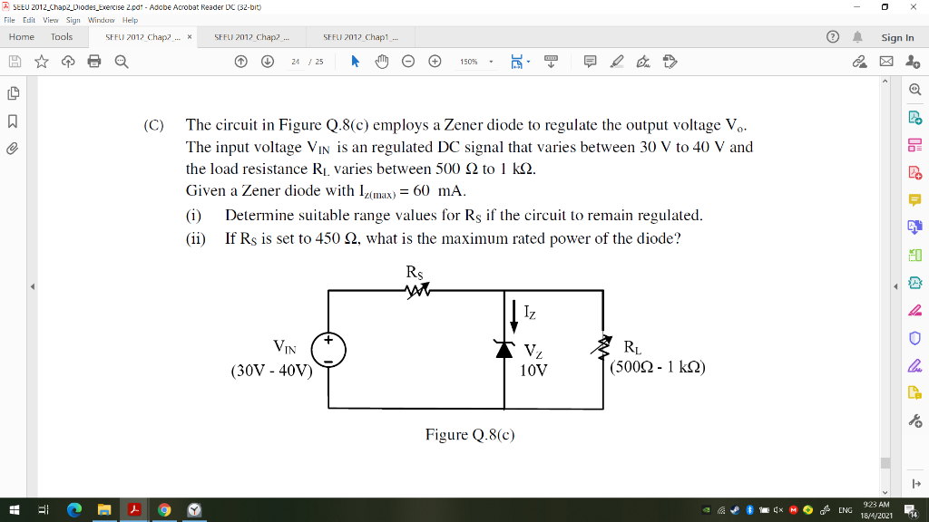 Solved X SEEU 2012_Chap2_Diodes_Exercise 2.pdf Adobe