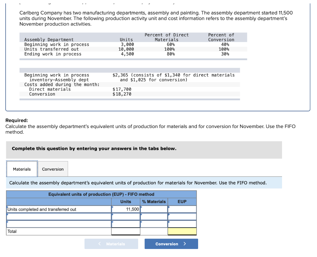 Solved Carlberg Company has two manufacturing departments,