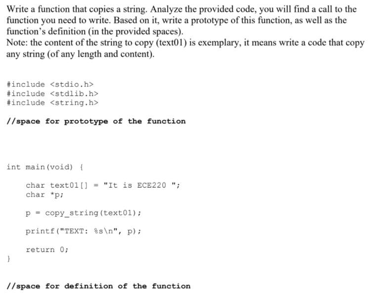 Solved Write a function that copies a string. Analyze the | Chegg.com