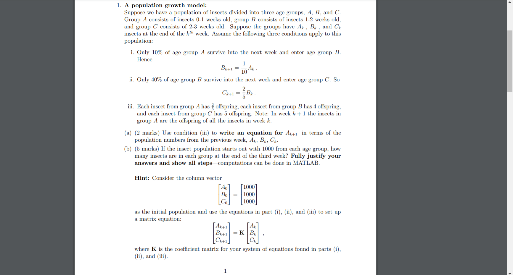 Solved 1 A Population Growth Model Suppose We Have A Po Chegg Com