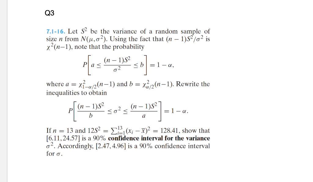 Solved Q3 7.1-16. Let S be the variance of a random sample | Chegg.com