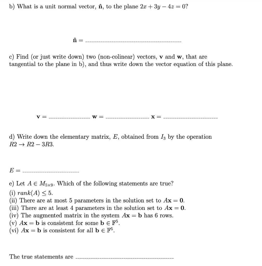 Solved B What Is A Unit Normal Vector In To The Plane Chegg Com