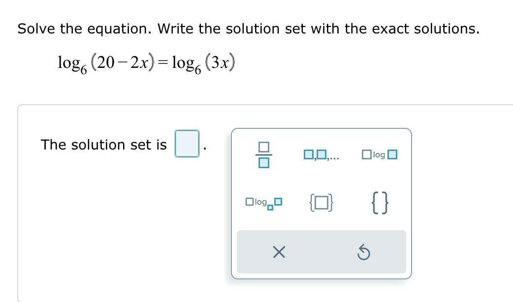 Solved Solve the equation. Write the solution set with the | Chegg.com