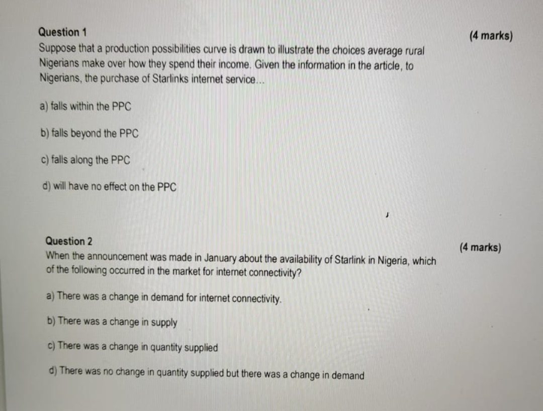 Solved Question 1 Suppose That A Production Possibilities | Chegg.com