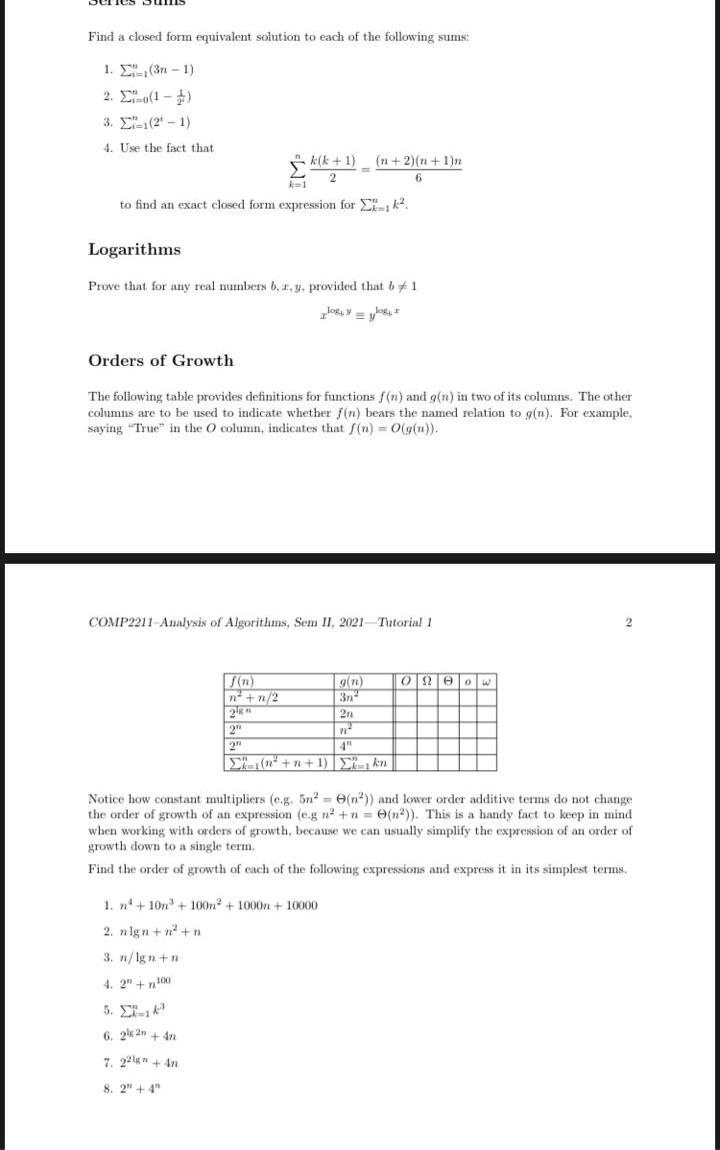 Solved Find a closed form equivalent solution to each of the | Chegg.com