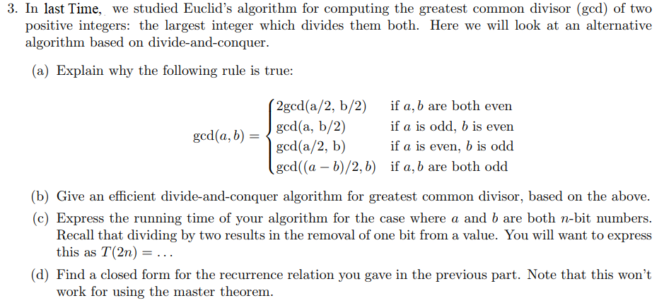 3. In last Time, we studied Euclid's algorithm for | Chegg.com