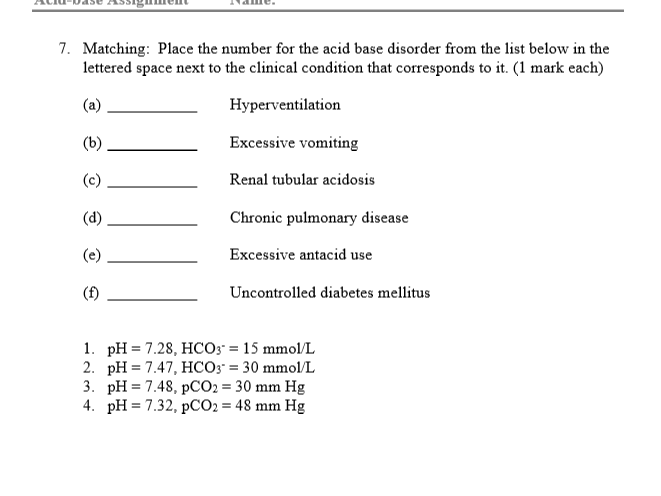 Solved 7. Matching: Place the number for the acid base | Chegg.com
