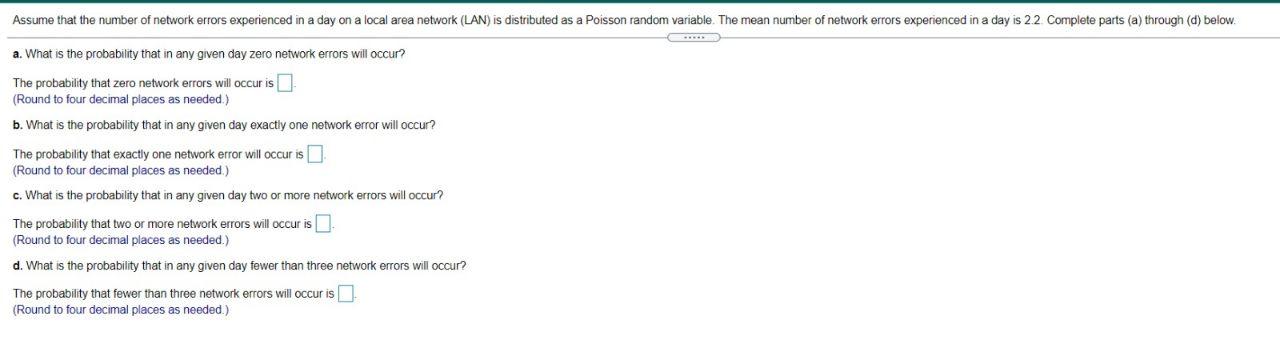 Solved Assume That The Number Of Network Errors Experienced | Chegg.com