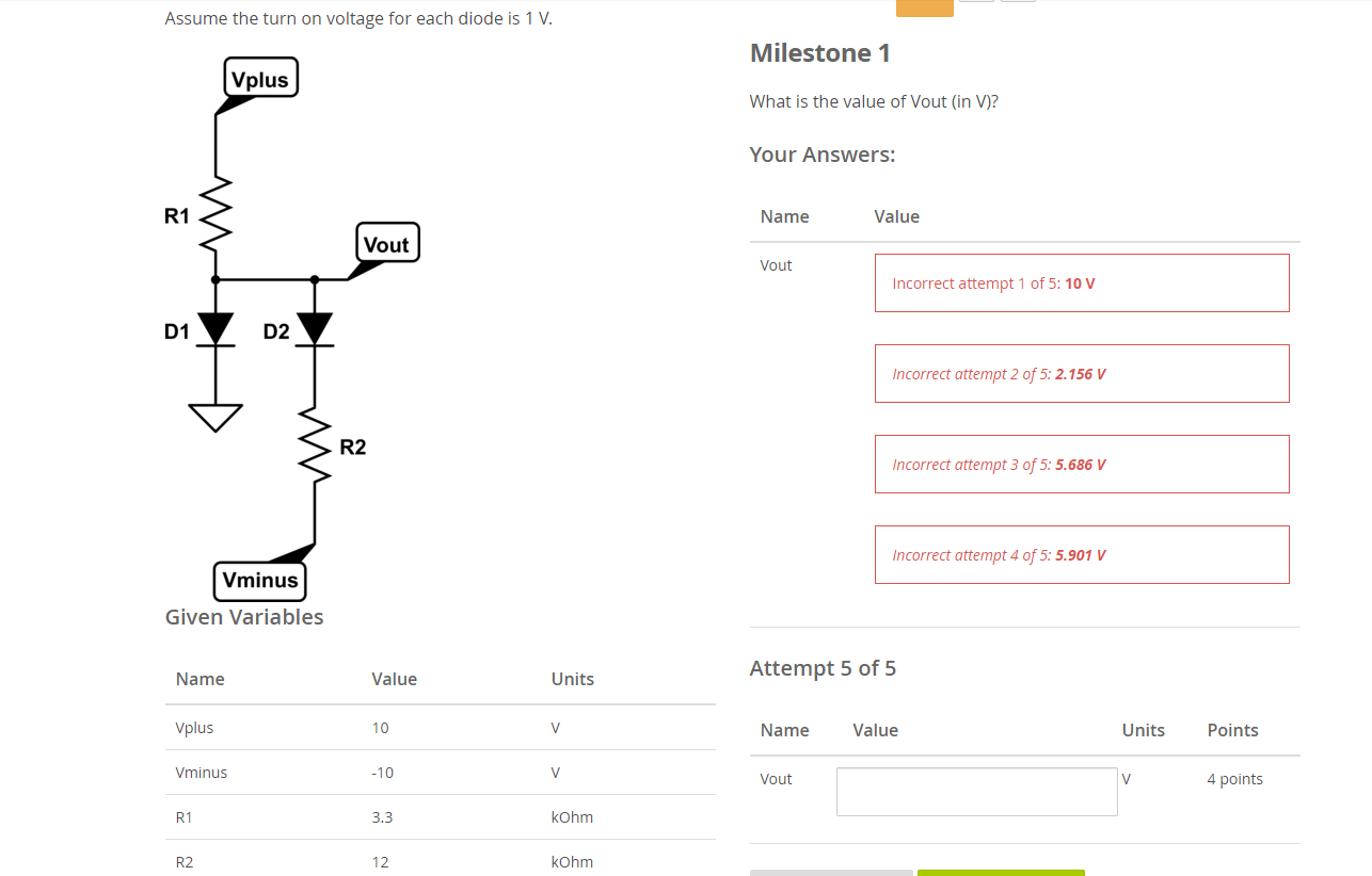 Solved Assume the turn on voltage for each diode is 1 V.